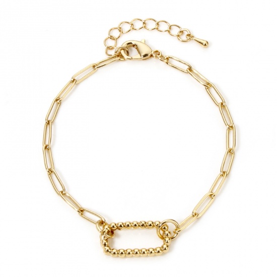 Picture of 1 Piece Vacuum Plating 304 Stainless Steel Paperclip Chain Bracelets Gold Plated Oval With Lobster Claw Clasp And Extender Chain 17cm(6.7") long