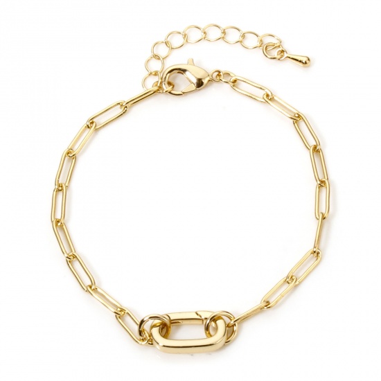 Picture of 1 Piece Vacuum Plating 304 Stainless Steel Paperclip Chain Bracelets Gold Plated Oval With Lobster Claw Clasp And Extender Chain 16.5cm(6 4/8") long