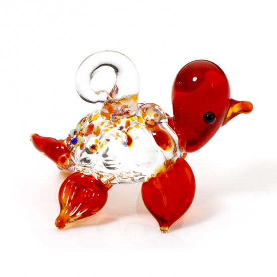 Picture of 1 Piece Lampwork Glass Ocean Jewelry Pendants Red Tortoise Animal 3D 3.8cm x 2.6cm