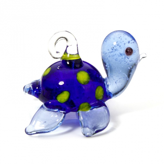 Picture of 1 Piece Lampwork Glass Ocean Jewelry Pendants Royal Blue Tortoise Animal 3D 3.2cm x 2.2cm