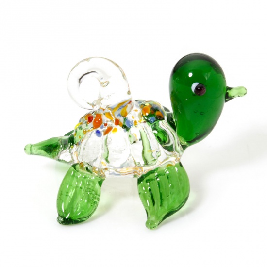 Picture of 1 Piece Lampwork Glass Ocean Jewelry Pendants Green Tortoise Animal 3D 3.8cm x 2.6cm