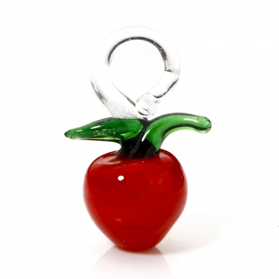 Picture of 2 PCs Lampwork Glass Flora Collection Pendants Red Apple Fruit 3D 3cm x 1.5cm