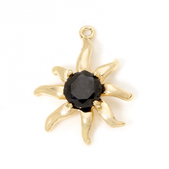 Imagen de 2 Unidades Respetuoso del Medio Ambiente Latón Galaxia Colgantes Sol 18K Oro Real Chapado Negro Circón Artificial 23mm x 18.5mm