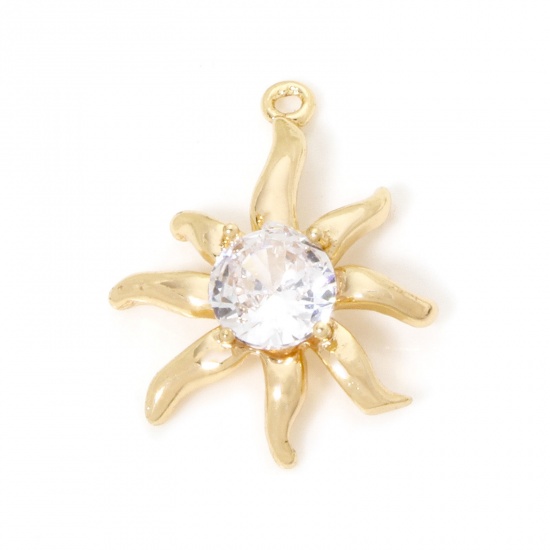 Imagen de 2 Unidades Respetuoso del Medio Ambiente Latón Galaxia Colgantes Sol 18K Oro Real Chapado Claro Circón Artificial 23mm x 18.5mm