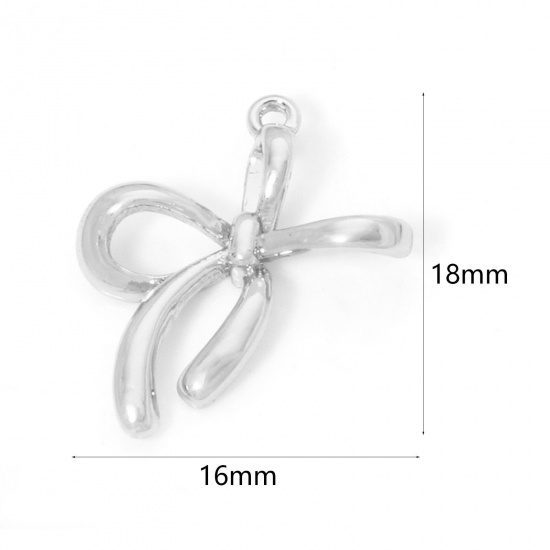 Picture of 2 PCs Eco-friendly Brass Clothes Charmes Real Platinum Plated Bowknot 18mm x 16mm