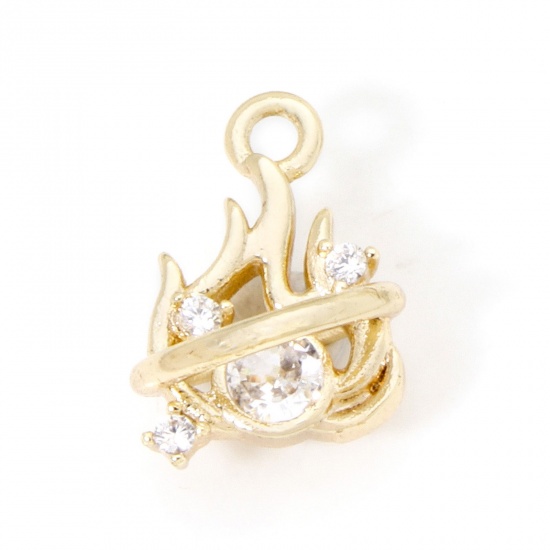 Image de 2 Pcs Breloques en Laiton Respectueux de la Nature Plaqué Or Véritable 18K Feu Flamme à Zircone Cubique Clair 14mm x 10mm