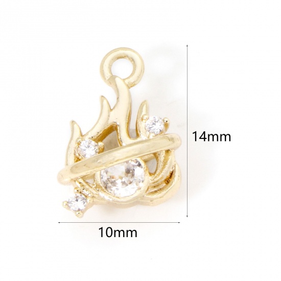 Image de 2 Pcs Breloques en Laiton Respectueux de la Nature Plaqué Or Véritable 18K Feu Flamme à Zircone Cubique Clair 14mm x 10mm