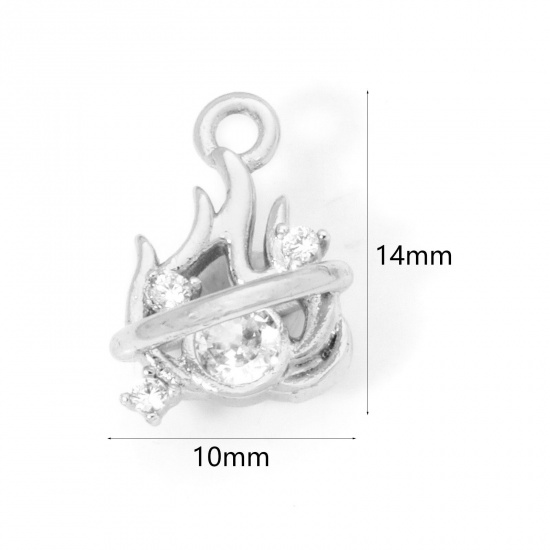 Image de 2 Pcs Breloques en Laiton Respectueux de la Nature Plaqué Platine Véritable Feu Flamme à Zircone Cubique Clair 14mm x 10mm
