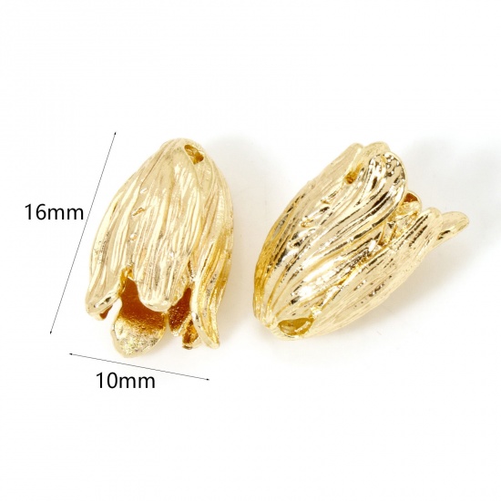 Imagen de 2 Unidades Respetuoso del Medio Ambiente Latón Colgantes Flor de Tulipán 18K Oro Real Chapado 3D 16mm x 10mm
