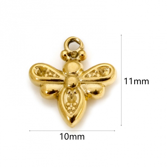 1 個 エコフレンドリー PVD真空メッキ 304ステンレス鋼 昆虫 チャーム 蜂 18Kリアルゴールドメッキ 11mm x 10mm、 の画像