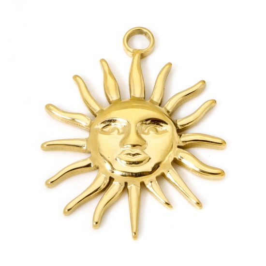 Imagen de 1 Unidad Recubrimiento al Vacío PVD Ecológico 304 Acero Inoxidable Galaxia Colgantes 18K Oro Real Chapado Sol Cara 3cm x 2.4cm