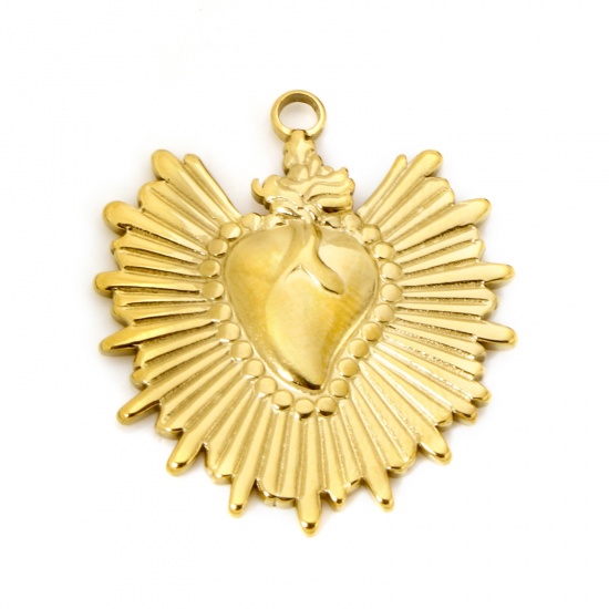 Imagen de 1 Unidad Recubrimiento al Vacío PVD Ecológico 304 Acero Inoxidable Religión Colgantes Corazón Exvoto 18K Oro Real Chapado 29.5mm x 26mm