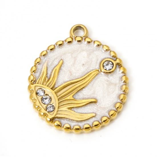 Imagen de 1 Unidad Recubrimiento al Vacío PVD Ecológico 304 Acero Inoxidable Galaxia Colgantes Ronda 18K Oro Real Chapado Sol Esmalte 21mm x 18mm