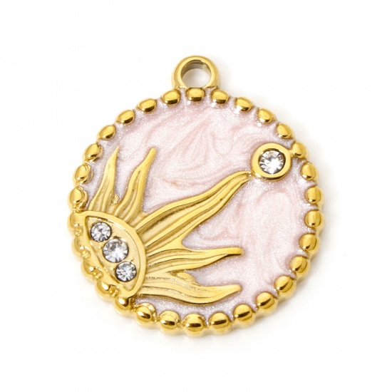 Imagen de 1 Unidad Recubrimiento al Vacío PVD Ecológico 304 Acero Inoxidable Galaxia Colgantes Ronda 18K Oro Real Chapado Sol Esmalte 21mm x 18mm