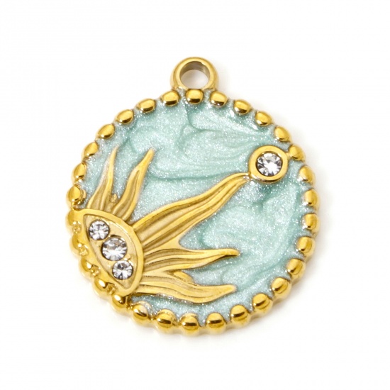 Imagen de 1 Unidad Recubrimiento al Vacío PVD Ecológico 304 Acero Inoxidable Galaxia Colgantes Ronda 18K Oro Real Chapado Sol Esmalte 21mm x 18mm