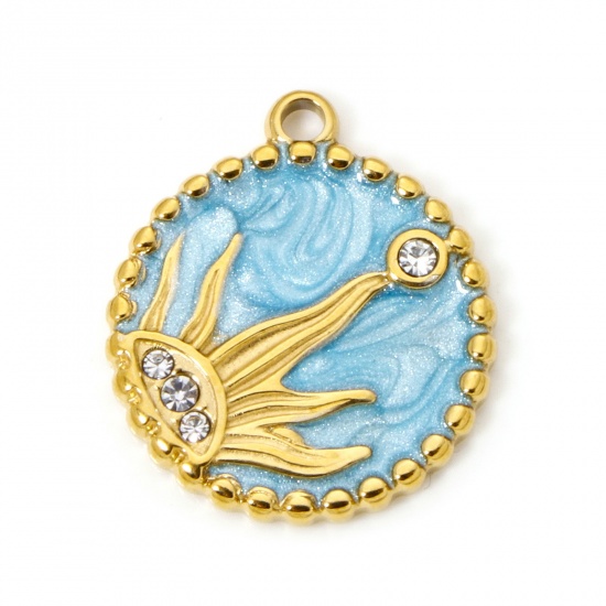 Imagen de 1 Unidad Recubrimiento al Vacío PVD Ecológico 304 Acero Inoxidable Galaxia Colgantes Ronda 18K Oro Real Chapado Sol Esmalte 21mm x 18mm