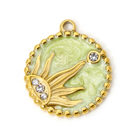 Imagen de 1 Unidad Recubrimiento al Vacío PVD Ecológico 304 Acero Inoxidable Galaxia Colgantes Ronda 18K Oro Real Chapado Sol Esmalte 24mm x 20mm