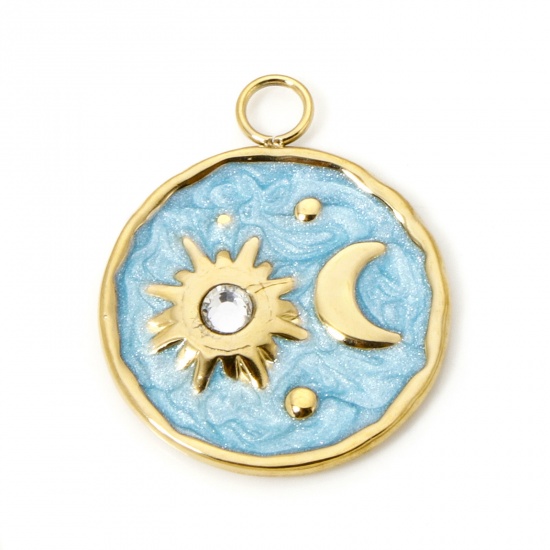 Imagen de 1 Unidad Recubrimiento al Vacío PVD Ecológico 304 Acero Inoxidable Galaxia Colgantes Ronda 18K Oro Real Chapado Luna Esmalte 24mm x 20mm