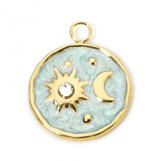 Imagen de 1 Unidad Recubrimiento al Vacío PVD Ecológico 304 Acero Inoxidable Galaxia Colgantes Ronda 18K Oro Real Chapado Luna Esmalte 24mm x 20mm