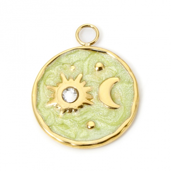 Imagen de 1 Unidad Recubrimiento al Vacío PVD Ecológico 304 Acero Inoxidable Galaxia Colgantes Ronda 18K Oro Real Chapado Luna Esmalte 24mm x 20mm