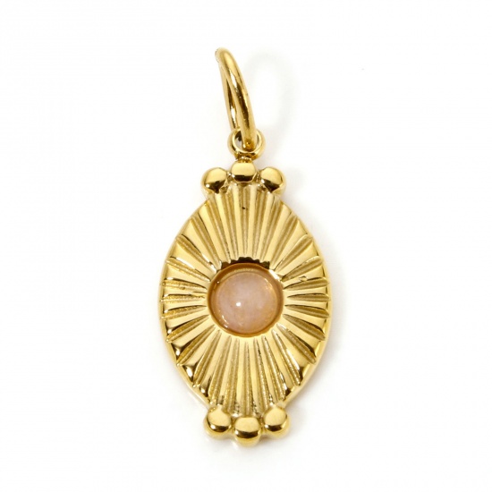 Image de 1 Pièce Breloques en 304 Acier Inoxydable Placage sous Vide PVD Respectueux de l'Environnement Ovale Plaqué Or Véritable 18K Couleur Pêche Rayons de Soleil Avec Cabochons en Résine 26mm x 11mm