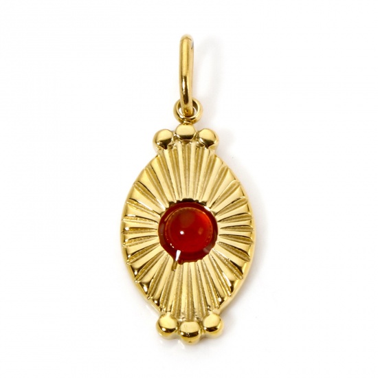 Image de 1 Pièce Breloques en 304 Acier Inoxydable Placage sous Vide PVD Respectueux de l'Environnement Ovale Plaqué Or Véritable 18K Rouge Rayons de Soleil Avec Cabochons en Résine 26mm x 11mm