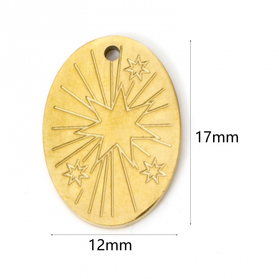 Picture of 2 PCs Eco-friendly PVD Vacuum Plating 304 Stainless Steel Galaxy Charms 18K Real Gold Plated Oval Sun Rays 17mm x 12mm