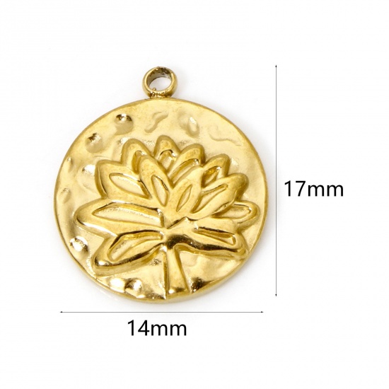 Picture of 2 PCs Eco-friendly PVD Vacuum Plating 304 Stainless Steel Flora Collection Disc Charms 18K Real Gold Plated Round Flower 17mm x 14mm