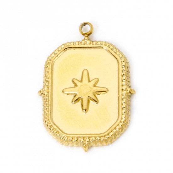 Picture of 2 PCs Eco-friendly PVD Vacuum Plating 304 Stainless Steel Galaxy Charms 18K Real Gold Plated Octagon Star 22mm x 16mm
