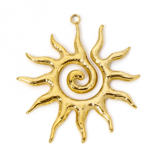 Picture of 2 PCs Eco-friendly PVD Vacuum Plating 304 Stainless Steel Galaxy Pendants 18K Real Gold Plated Sun 3.6cm x 3.3cm