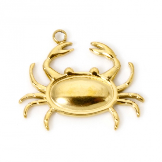 Picture of 2 PCs Eco-friendly PVD Vacuum Plating 304 Stainless Steel Ocean Jewelry Charms 18K Real Gold Plated Crab Animal 20mm x 17mm