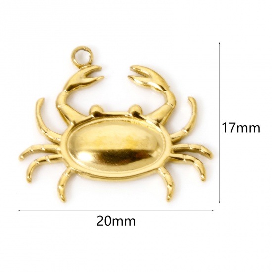 Picture of 2 PCs Eco-friendly PVD Vacuum Plating 304 Stainless Steel Ocean Jewelry Charms 18K Real Gold Plated Crab Animal 20mm x 17mm