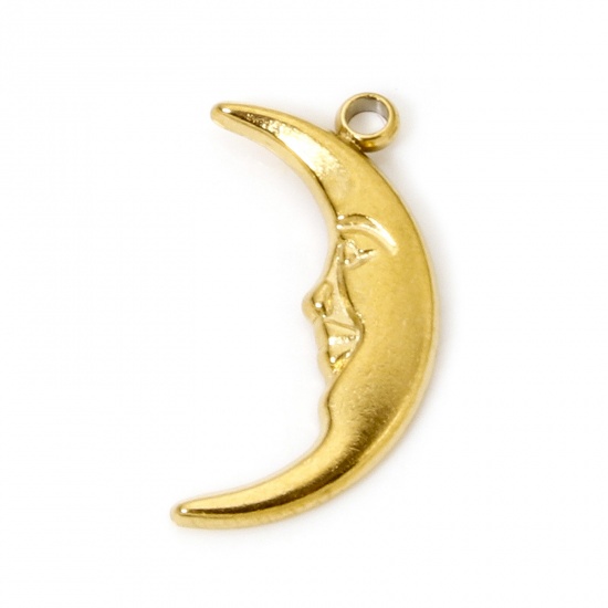 Picture of 2 PCs Eco-friendly PVD Vacuum Plating 304 Stainless Steel Galaxy Charms 18K Real Gold Plated Half Moon 16mm x 9mm