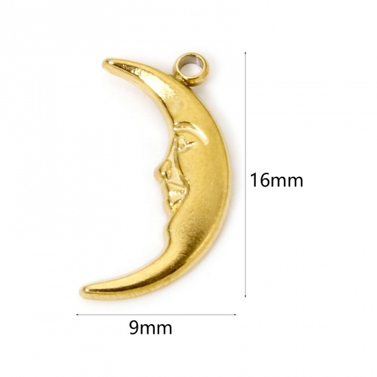 Picture of 2 PCs Eco-friendly PVD Vacuum Plating 304 Stainless Steel Galaxy Charms 18K Real Gold Plated Half Moon 16mm x 9mm