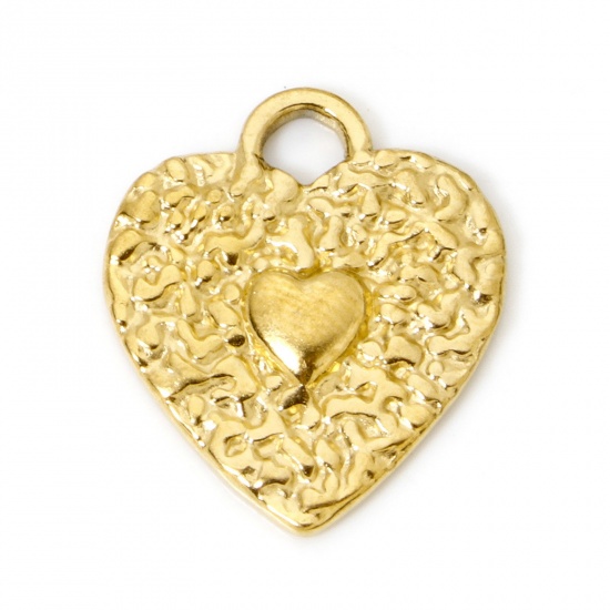 Picture of 2 PCs Eco-friendly PVD Vacuum Plating 304 Stainless Steel Valentine's Day Charms 18K Real Gold Plated Heart 21mm x 18mm