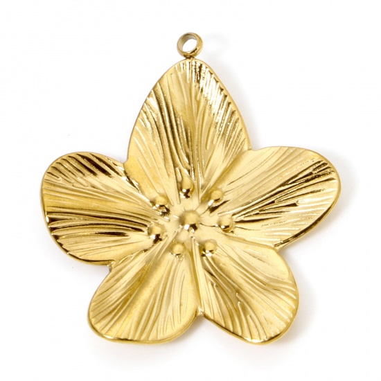 Picture of 2 PCs Eco-friendly PVD Vacuum Plating 304 Stainless Steel Flora Collection Charms 18K Real Gold Plated Flower 3.5cm x 3.1cm