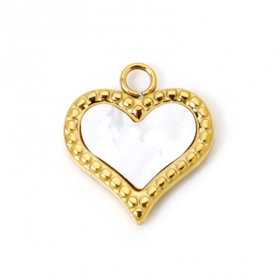 Image de 1 Pièce Breloques en 304 Acier Inoxydable & Coquille Naturelle Placage Sous Vide Écologique La Saint Valentin Doré Blanc Émail 13.5mm x 12mm