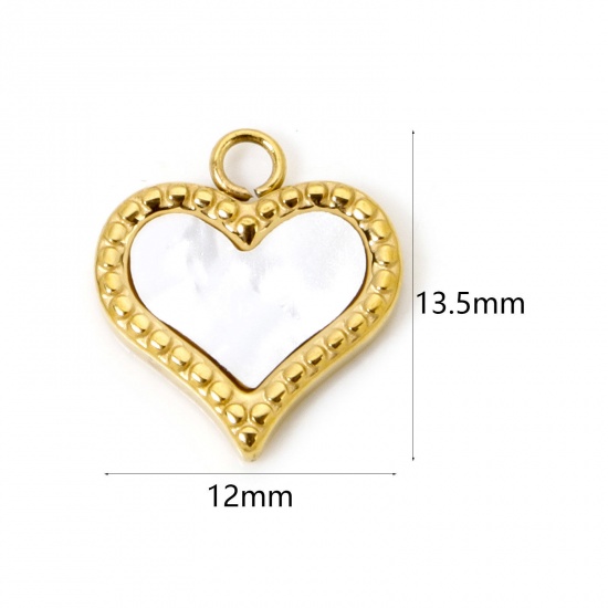 Image de 1 Pièce Breloques en 304 Acier Inoxydable & Coquille Naturelle Placage Sous Vide Écologique La Saint Valentin Doré Blanc Émail 13.5mm x 12mm