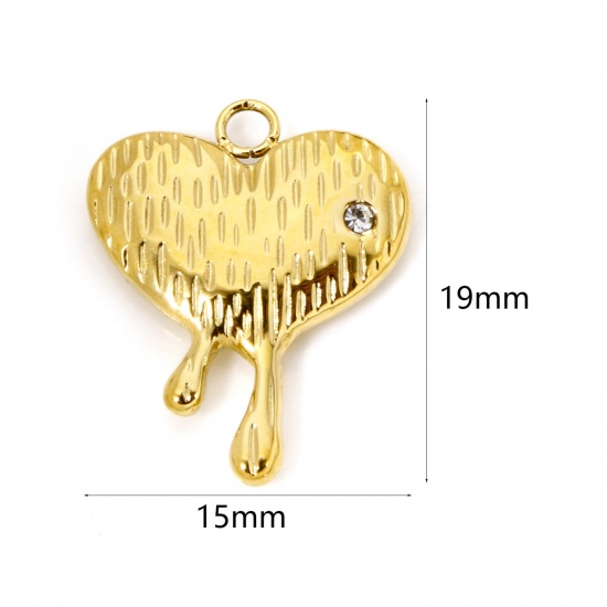 Image de 1 Pièce Breloques en 304 Acier Inoxydable Placage Sous Vide Écologique La Saint Valentin Doré à Strass Transparent 19mm x 15mm