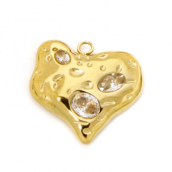 Image de 1 Pièce Breloques en 304 Acier Inoxydable Placage Sous Vide Écologique La Saint Valentin Doré à Strass Transparent 20mm x 20mm