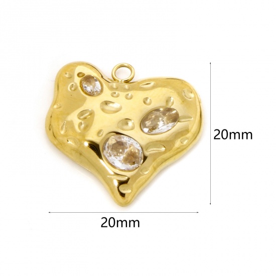Image de 1 Pièce Breloques en 304 Acier Inoxydable Placage Sous Vide Écologique La Saint Valentin Doré à Strass Transparent 20mm x 20mm