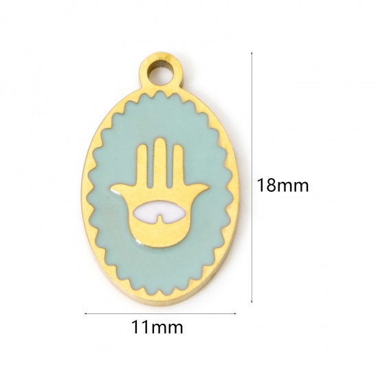 Image de 1 Pièce Breloques en 304 Acier Inoxydable Placage Sous Vide Écologique Religieux Doré Vert Émail 18mm x 11mm