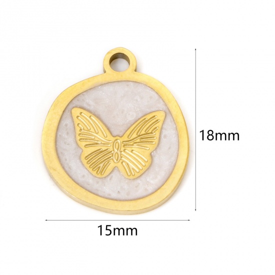 Image de 1 Pièce Breloques en 304 Acier Inoxydable Placage Sous Vide Écologique Insecte Doré Blanc Émail 18mm x 15mm