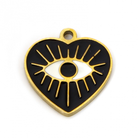 Image de 1 Pièce Breloques en 304 Acier Inoxydable Placage Sous Vide Écologique Religieux Doré Noir Émail 14.5mm x 14mm