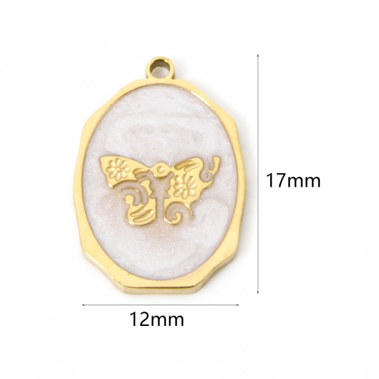 Image de 1 Pièce Breloques en 304 Acier Inoxydable Placage Sous Vide Écologique Insecte Doré Blanc Émail 17mm x 12mm