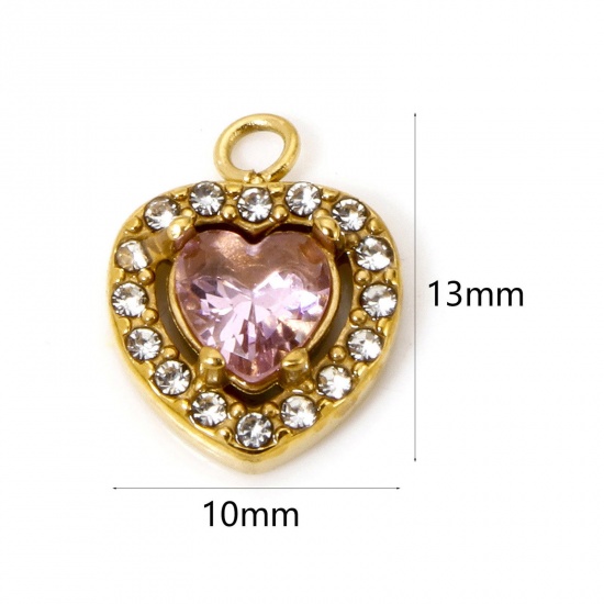 Immagine di 1 Pz Placcatura Sottovuoto Ecologica 304 Acciaio Inossidabile San Valentino Ciondoli Cuore Oro Placcato Rosa Cubic Zirconiae 13mm x 10mm