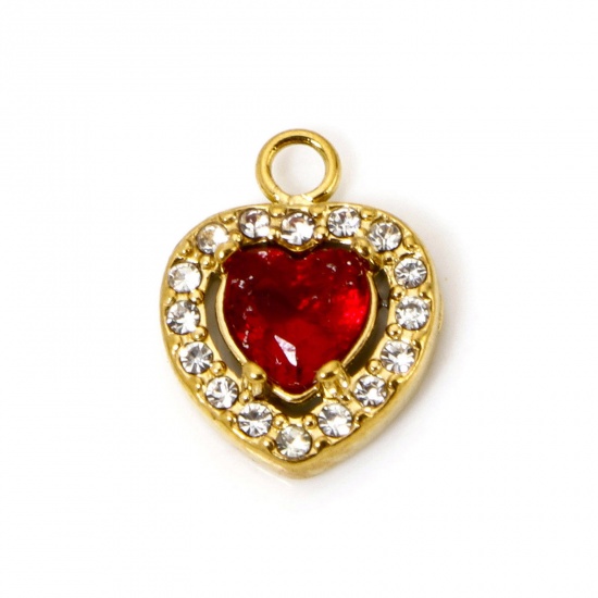 Immagine di 1 Pz Placcatura Sottovuoto Ecologica 304 Acciaio Inossidabile San Valentino Ciondoli Cuore Oro Placcato Rosso Cubic Zirconiae 13mm x 10mm