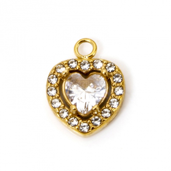 Immagine di 1 Pz Placcatura Sottovuoto Ecologica 304 Acciaio Inossidabile San Valentino Ciondoli Cuore Oro Placcato 13mm x 10mm