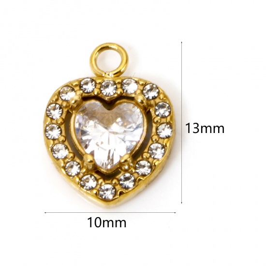 Immagine di 1 Pz Placcatura Sottovuoto Ecologica 304 Acciaio Inossidabile San Valentino Ciondoli Cuore Oro Placcato 13mm x 10mm