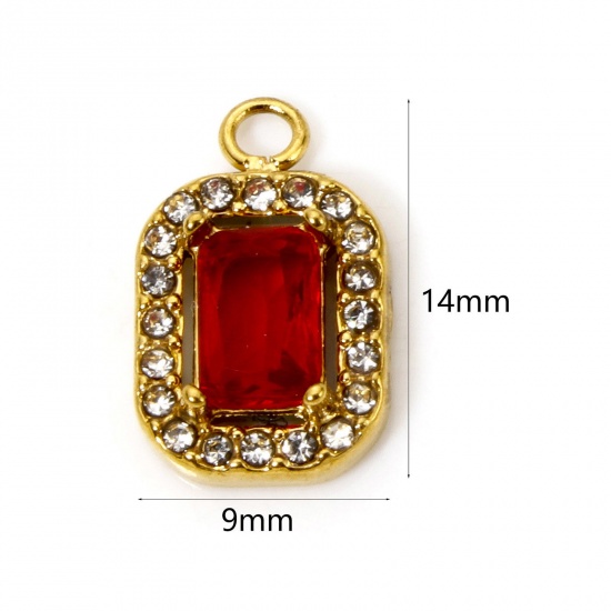 Bild von 1 Stück Umweltfreundliche Vakuumbeschichtung 304 Edelstahl Charms Achteck Vergoldet Rot Zirkonia 14mm x 9mm
